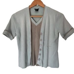 Y2K Grandmacore 2-in-1 Turquoise Cardigan Top Layered Short Sleeve M